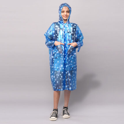 Kids Hooded Raincoat - Star Design- SB63 - Blue, 27" (4-5 years)
