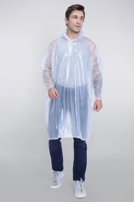 Unisex Transparent White Rain Poncho, Free Size - P015