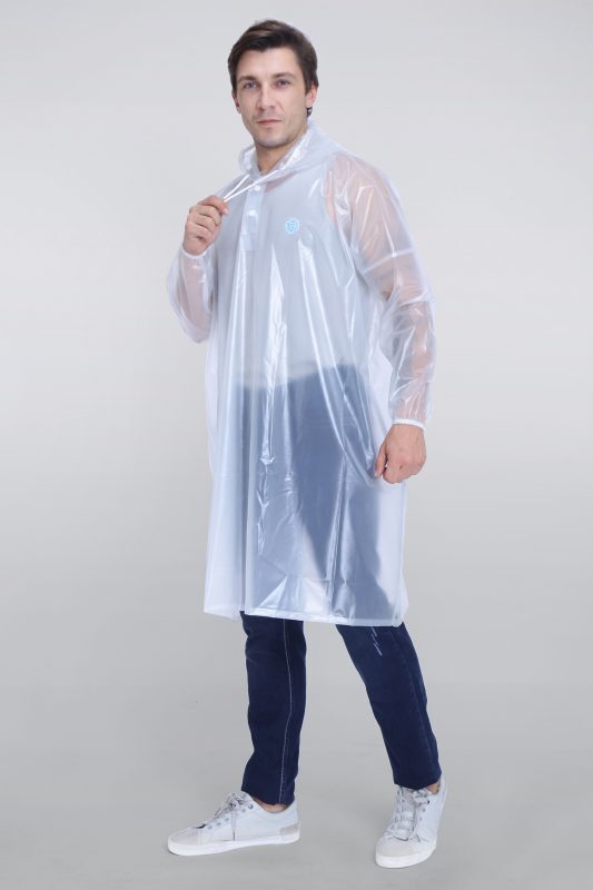 Unisex Transparent White Rain Poncho, Free Size - P015