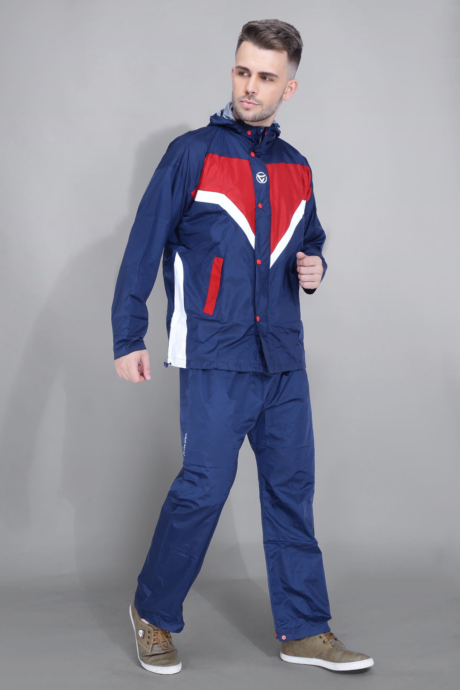 Reversible, Double-Layered Rain Suit for Men - V3 - Blue&Red, XL