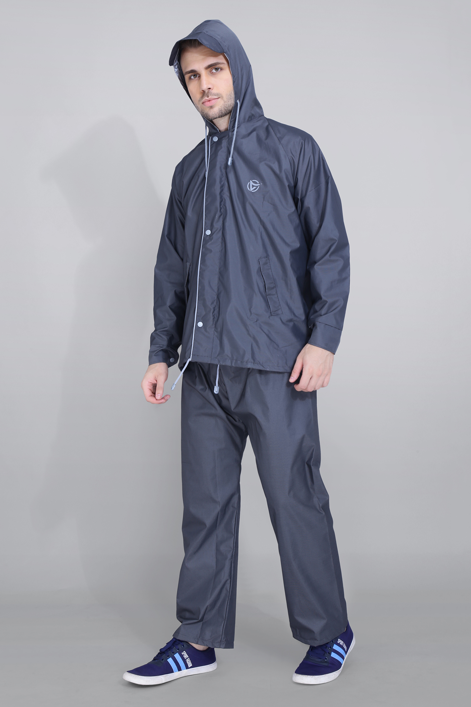 Reversible Double-Layered Rain Suit for Men - 1160 - Grey, XL