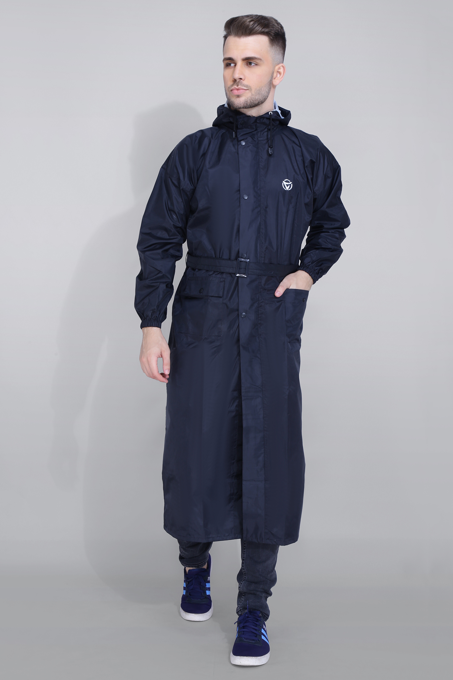 Trench Coat Style Long Raincoat - LG-1804 - Black, Large