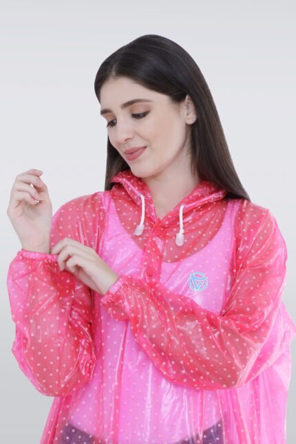 Unisex Rain Poncho with Polka Dots - P004 - P004 - Pink, Free Size