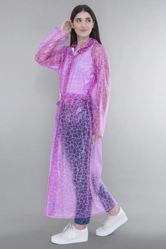 Ladies Knee-Length Raincoat with an All-over Web Design - LC-187 - Purple, 2 XL