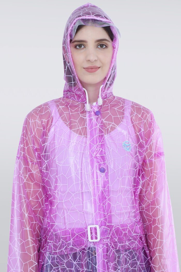 Ladies Knee-Length Raincoat with an All-over Web Design - LC-187 - Purple, 2 XL