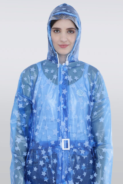 Ladies Knee-Length Raincoat with an All-over Web Design - LC-188 - Blue, 2 XL