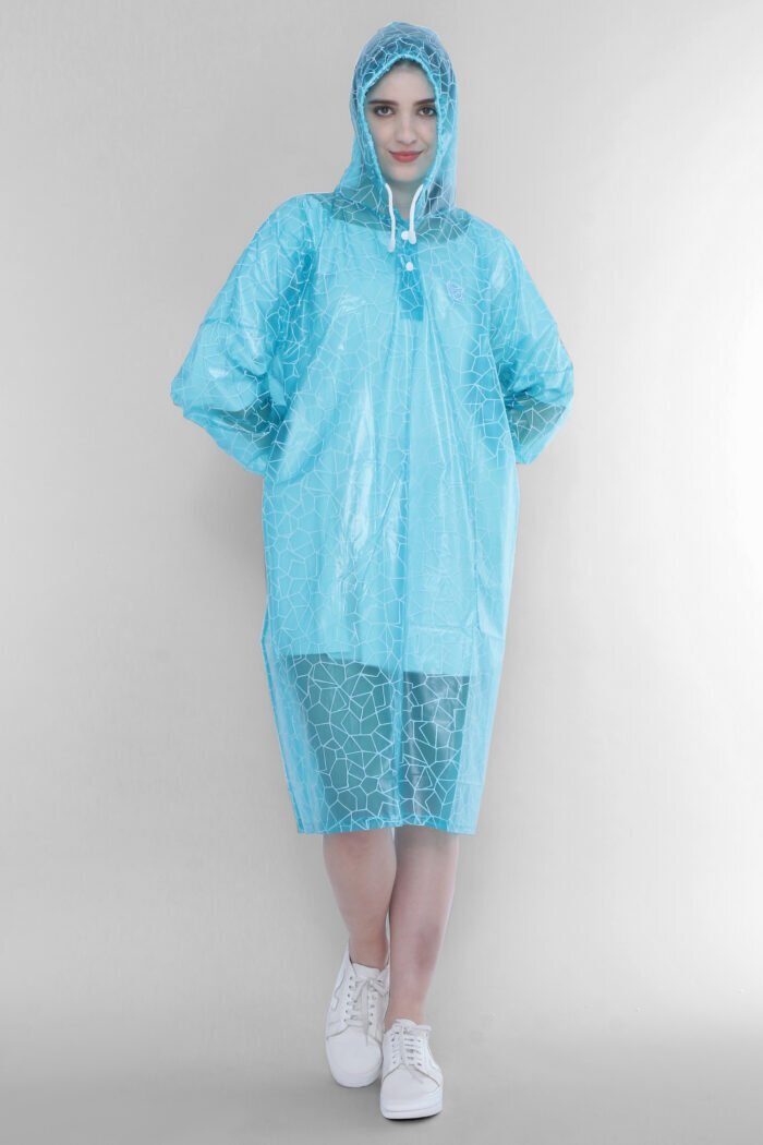 Unisex Rain Poncho with Web Design - P005 - Blue, Free Size