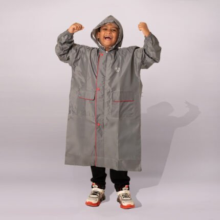 Kids Hooded Raincoat - Plain - Grey