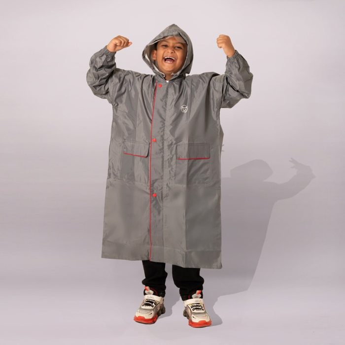 Kids Hooded Raincoat - Plain - Grey