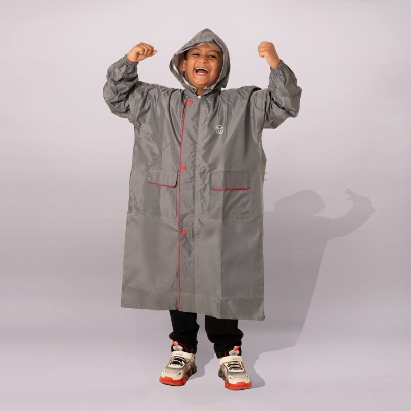 Kids Hooded Raincoat - Plain - Grey