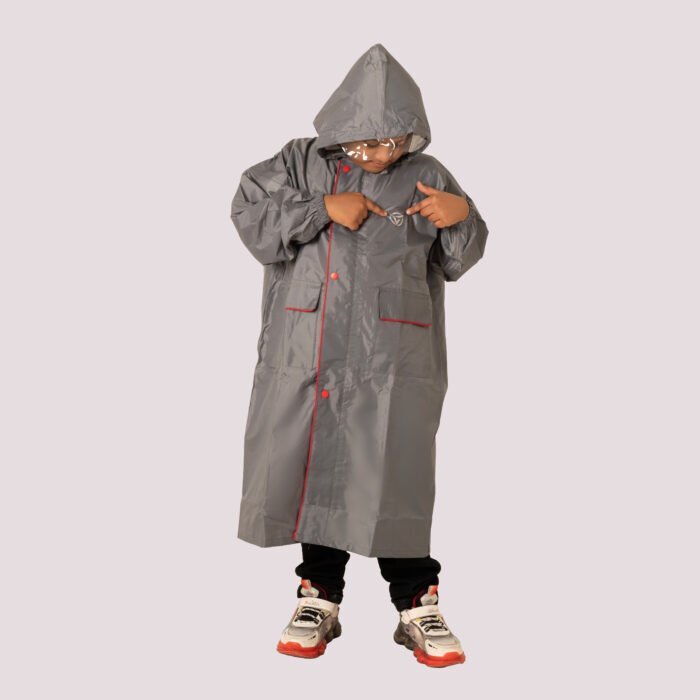 Kids Hooded Raincoat - Plain - Grey
