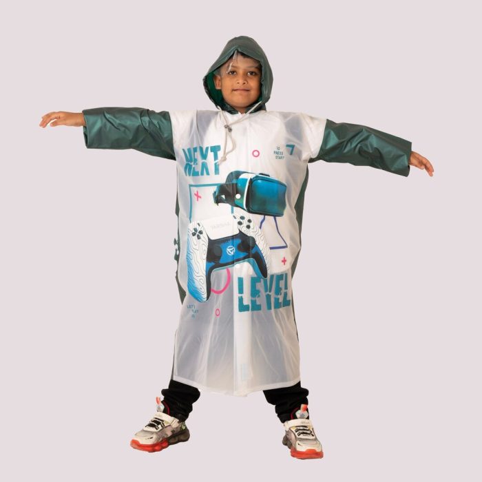 Kids Hooded Raincoat – Game Print