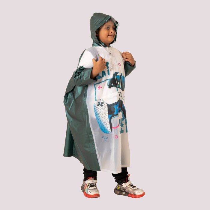 Kids Hooded Raincoat – Game Print